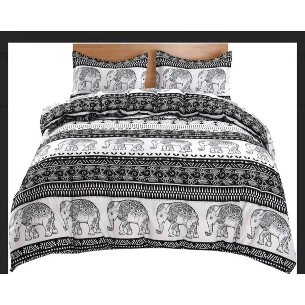 Duvet Cover Set, Bohemian Exotic Elephant Bedding Set (Elephant, Queen)